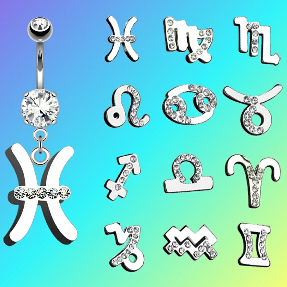 Two Zodiac Sign Belly Button Rings